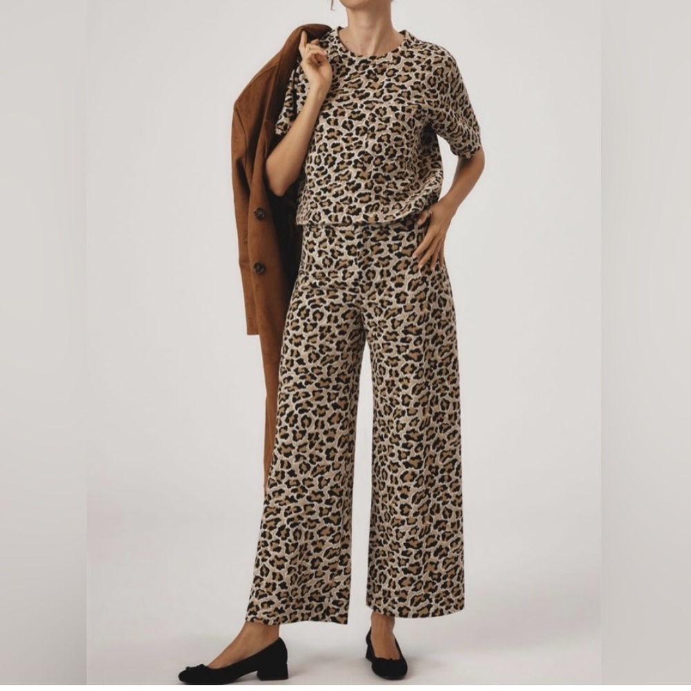 🟠NWT MAEVE by ANTHROPOLOGIE High-Rise Crop Wide-Leg Pants/Animal Print Sz25 - Picture 3 of 6